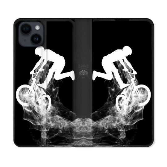Housse Cuir Portefeuille Pour Iphone 15 Plus (6,7) Sport VTT Noir