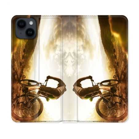 Housse Cuir Portefeuille Pour Iphone 15 Plus (6,7) Sport VTT Soleil