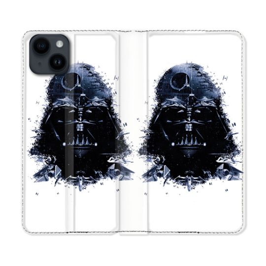Housse Cuir Portefeuille Pour Iphone 15 Plus (6,7) Star Wars - Dark Vador Blanc