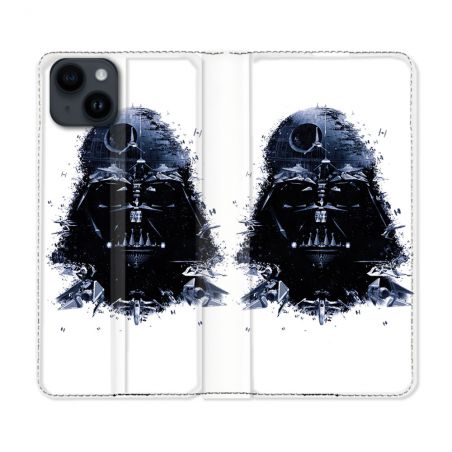 Housse Cuir Portefeuille Pour Iphone 15 Plus (6,7) Star Wars - Dark Vador Blanc