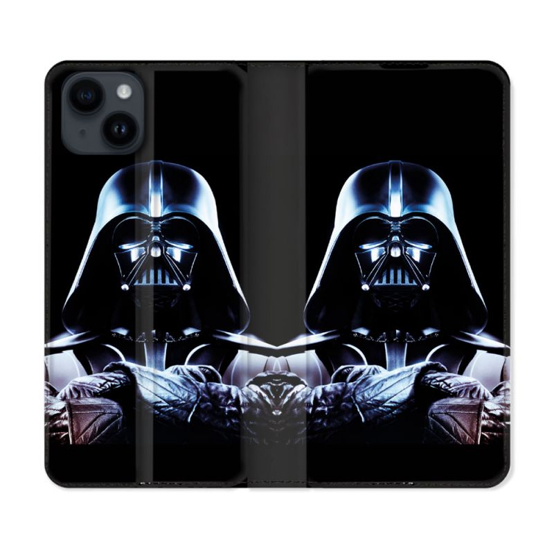 Housse Cuir Portefeuille Pour Iphone 15 Plus (6,7) Star Wars - Dark Vador Noir