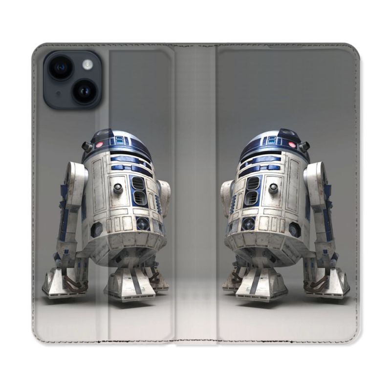 Housse Cuir Portefeuille Pour Iphone 15 Plus (6,7) Star Wars - R2D2