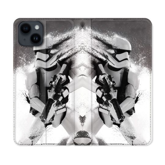 Housse Cuir Portefeuille Pour Iphone 15 Plus (6,7) Star Wars - Trooper