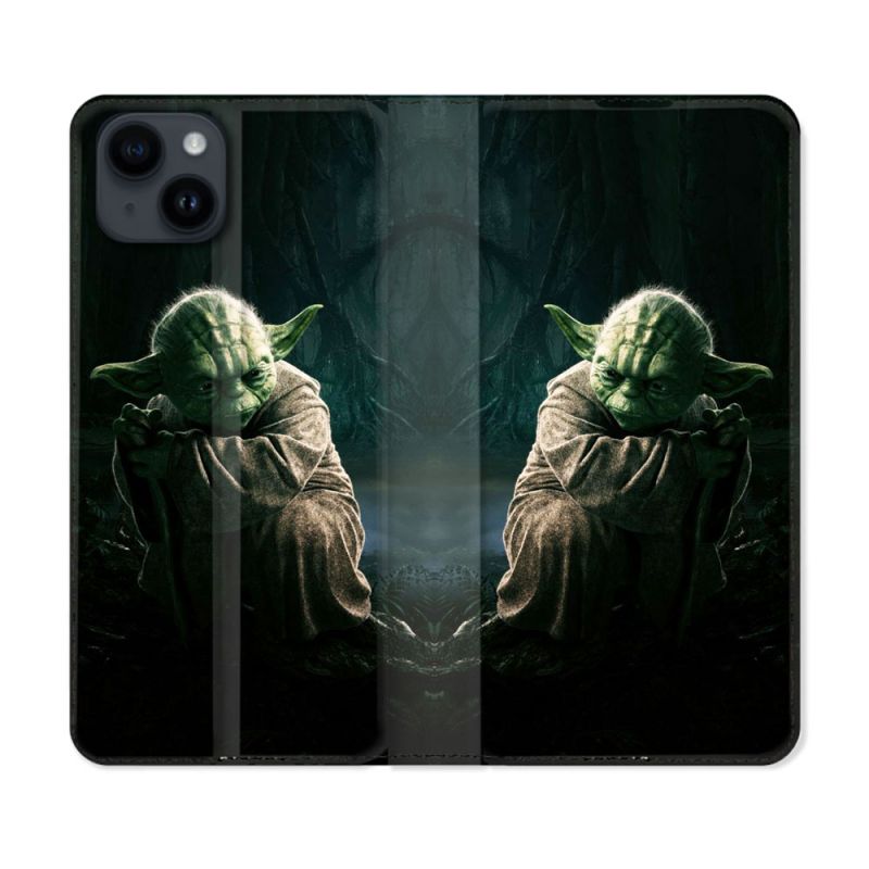 Housse Cuir Portefeuille Pour Iphone 15 Plus (6,7) Star Wars - Yoda sombre
