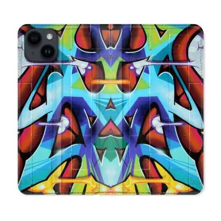Housse Cuir Portefeuille Pour Iphone 15 Plus (6,7) Street Art Graf Color