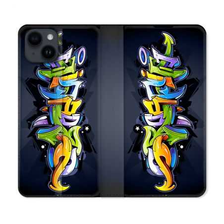 Housse Cuir Portefeuille Pour Iphone 15 Plus (6,7) Street Art Graffiti