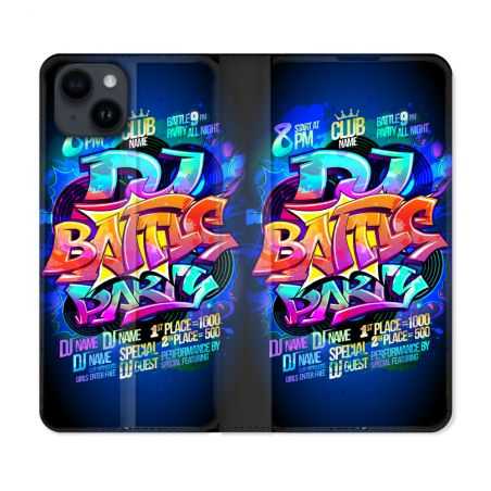 Housse Cuir Portefeuille Pour Iphone 15 Plus (6,7) Street Art Rap