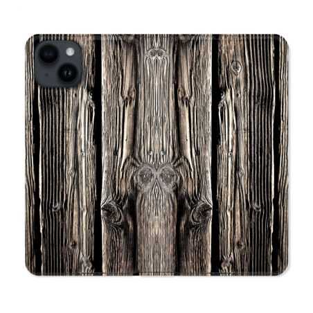 Housse Cuir Portefeuille Pour Iphone 15 Plus (6,7) Texture Bois
