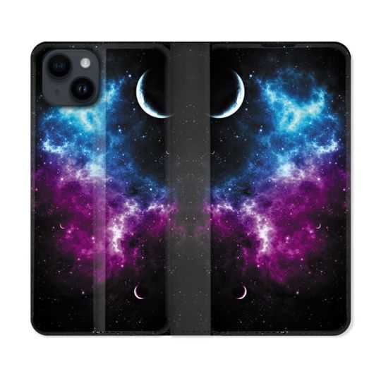Housse Cuir Portefeuille Pour Iphone 15 Plus (6,7) Univers Bleu Violet