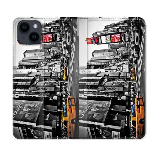Housse Cuir Portefeuille Pour Iphone 15 Plus (6,7) Voyage Amerique USA New York Taxi