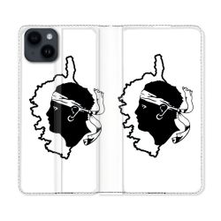 Housse Cuir Portefeuille Pour Iphone 15 Plus (6,7) Voyage Corse Blanc