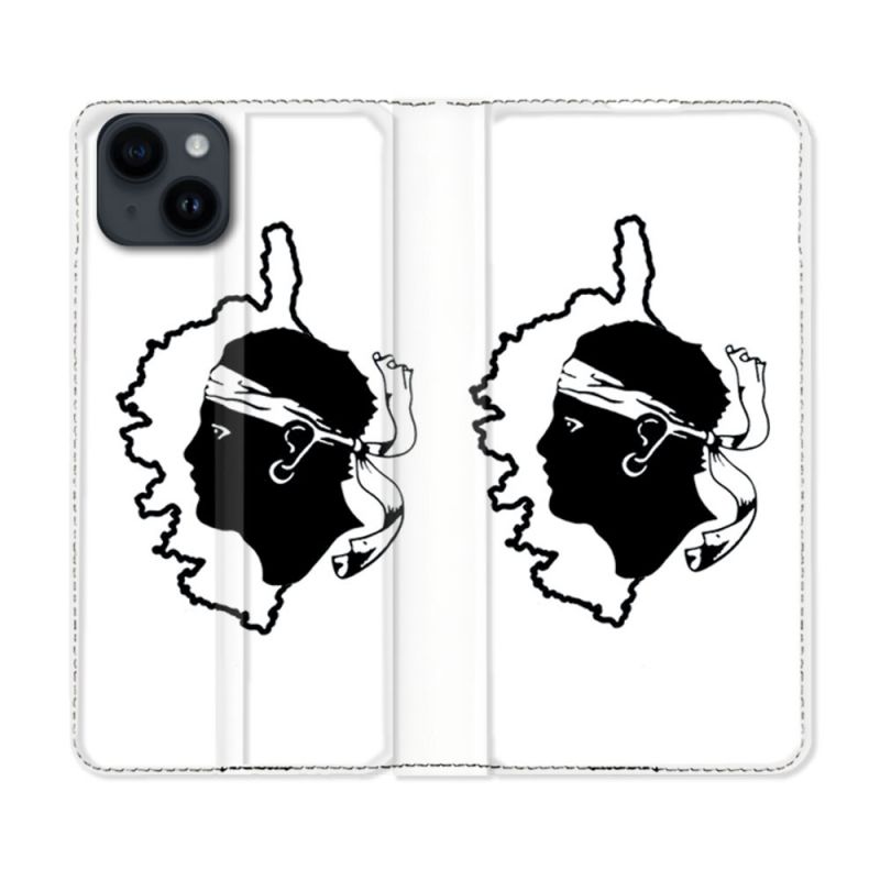 Housse Cuir Portefeuille Pour Iphone 15 Plus (6,7) Voyage Corse Blanc