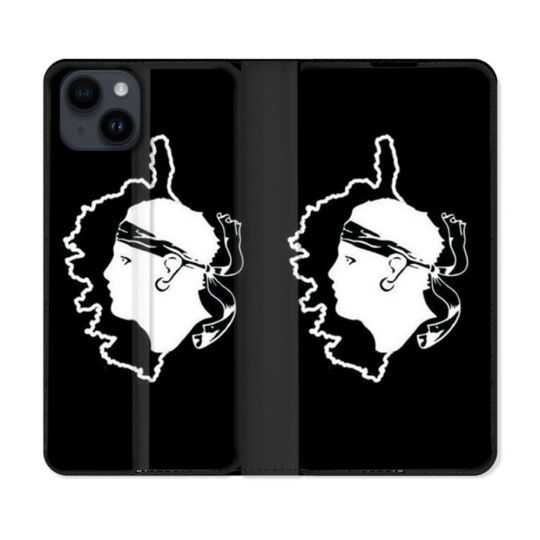 Housse Cuir Portefeuille Pour Iphone 15 Plus (6,7) Voyage Corse Noir