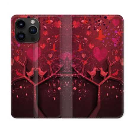 Housse Cuir Portefeuille Pour Iphone 15 Pro (6,1) Amour Arbre