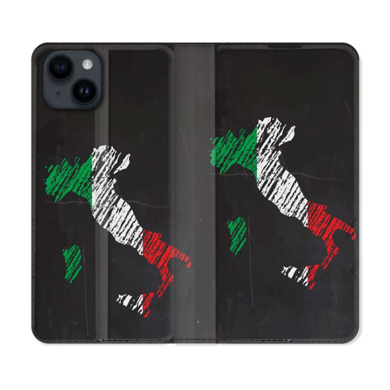 Housse Cuir Portefeuille Pour Iphone 15 Plus (6,7) Voyage Italie Botte