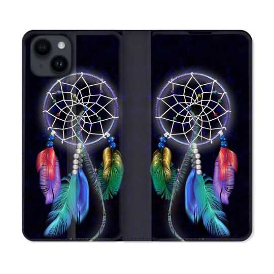 Housse Cuir Portefeuille Pour Iphone 15 Plus (6,7) Zen Attrape Reve Multicolore