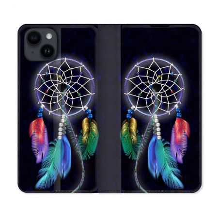 Housse Cuir Portefeuille Pour Iphone 15 Plus (6,7) Zen Attrape Reve Multicolore