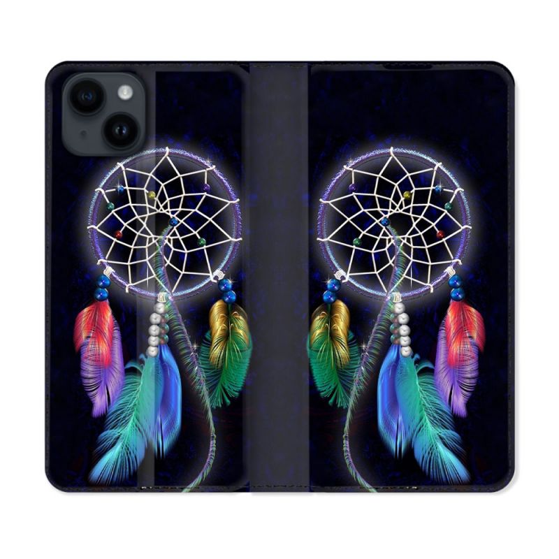 Housse Cuir Portefeuille Pour Iphone 15 Plus (6,7) Zen Attrape Reve Multicolore