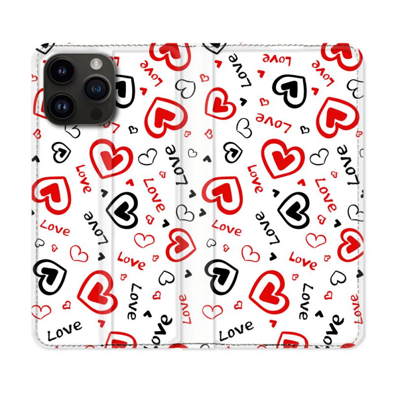 Housse Cuir Portefeuille Pour Iphone 15 Pro (6,1) Amour Love