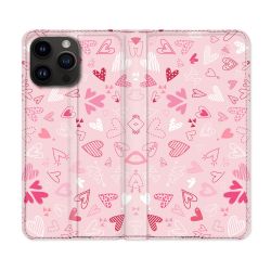 Housse Cuir Portefeuille Pour Iphone 15 Pro (6,1) Amour Ptis Coeurs