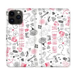 Housse Cuir Portefeuille Pour Iphone 15 Pro (6,1) Amour Valentines