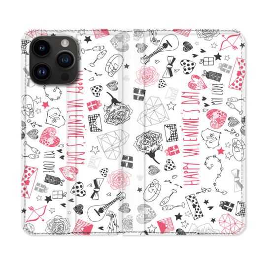 Housse Cuir Portefeuille Pour Iphone 15 Pro (6,1) Amour Valentines