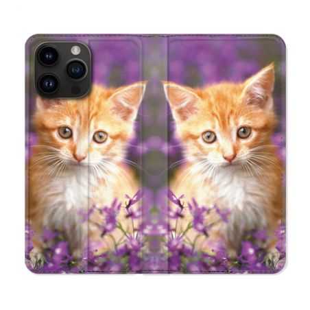 Housse Cuir Portefeuille Pour Iphone 15 Pro (6,1) Animal Chat Violet