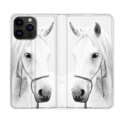 Housse Cuir Portefeuille Pour Iphone 15 Pro (6,1) Animal Cheval Cristal