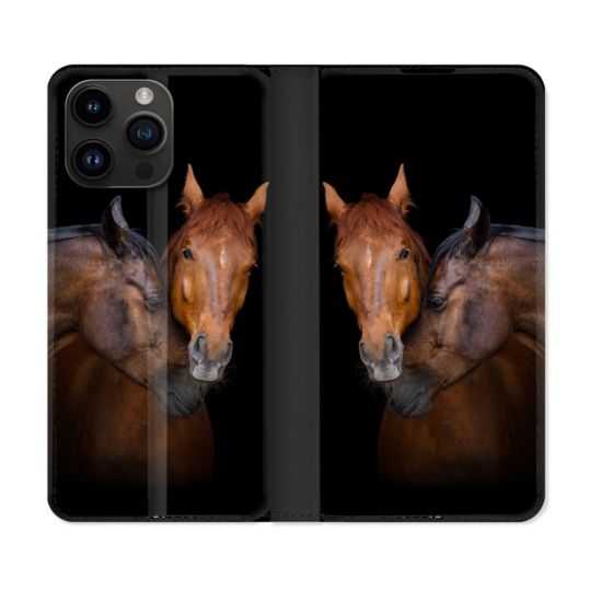 Housse Cuir Portefeuille Pour Iphone 15 Pro (6,1) Animal Cheval Marron