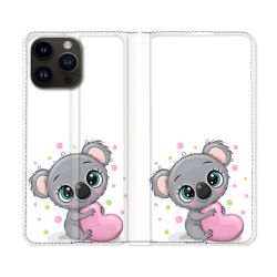 Housse Cuir Portefeuille Pour Iphone 15 Pro (6,1) Animal Koala Cœur