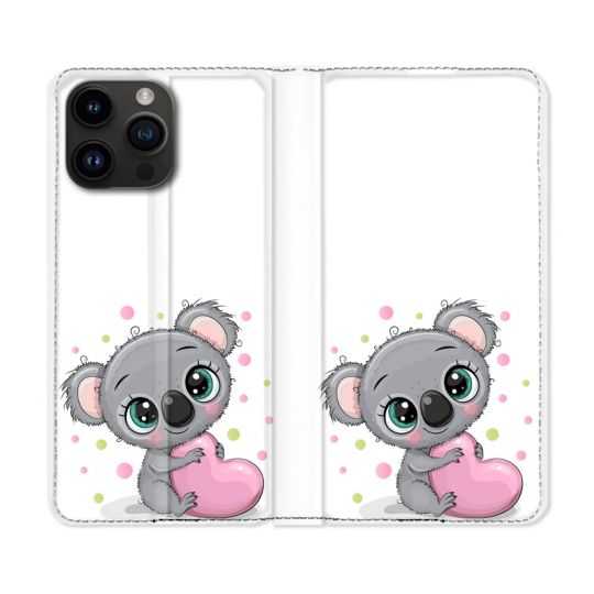 Housse Cuir Portefeuille Pour Iphone 15 Pro (6,1) Animal Koala Cœur