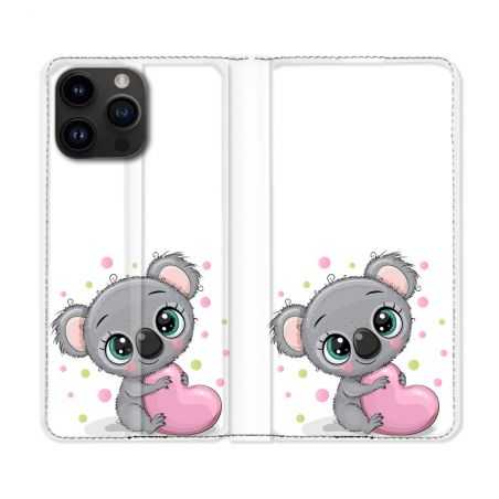 Housse Cuir Portefeuille Pour Iphone 15 Pro (6,1) Animal Koala Cœur
