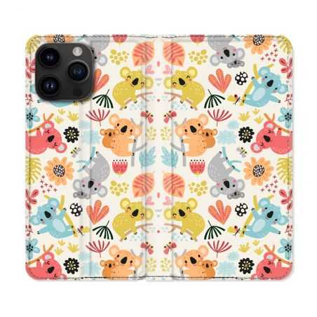 Housse Cuir Portefeuille Pour Iphone 15 Pro (6,1) Animal Koala Pattern