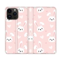 Housse Cuir Portefeuille Pour Iphone 15 Pro (6,1) Animal Lapin Rose