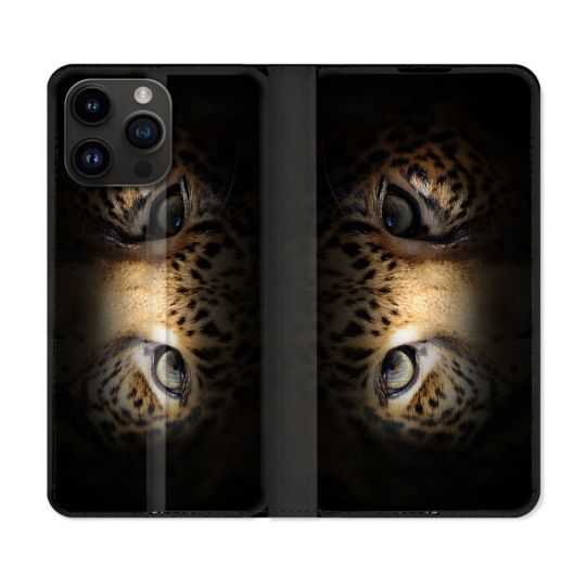 Housse Cuir Portefeuille Pour Iphone 15 Pro (6,1) Animal Leopard Yeux