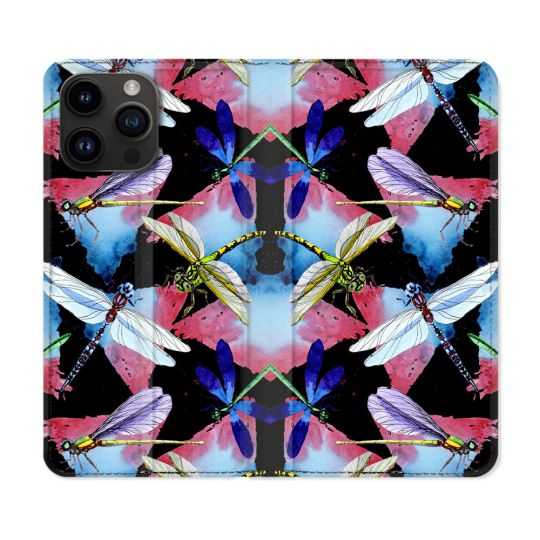 Housse Cuir Portefeuille Pour Iphone 15 Pro (6,1) Animal Libellule