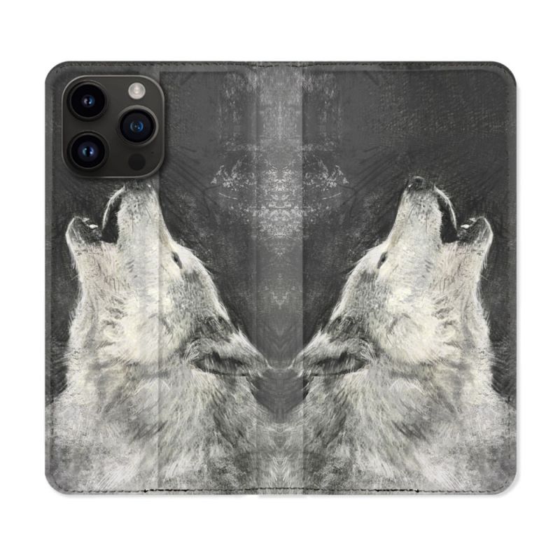 Housse Cuir Portefeuille Pour Iphone 15 Pro (6,1) Animal Loup Hurlement