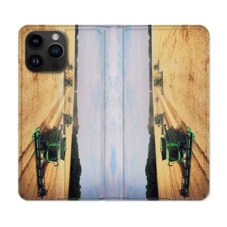 Housse Cuir Portefeuille Pour Iphone 15 Pro Plus (6,7) Agriculture Moissonneuse
