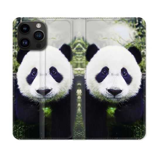 Housse Cuir Portefeuille Pour Iphone 15 Pro (6,1) Animal Panda Color