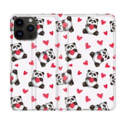 Housse Cuir Portefeuille Pour Iphone 15 Pro (6,1) Animal Panda Cœur