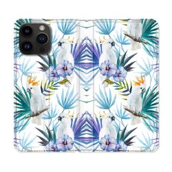 Housse Cuir Portefeuille Pour Iphone 15 Pro (6,1) Animal Perroquet Peinture
