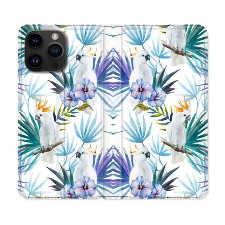 Housse Cuir Portefeuille Pour Iphone 15 Pro (6,1) Animal Perroquet Peinture