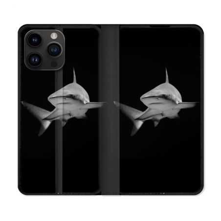 Housse Cuir Portefeuille Pour Iphone 15 Pro (6,1) Animal Requin Sombre