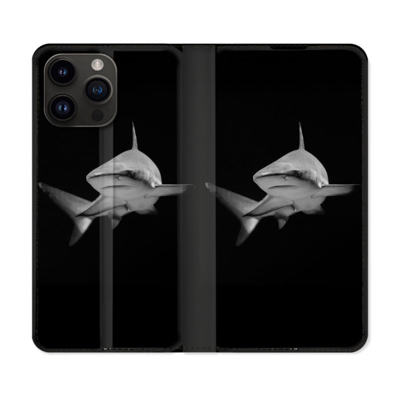 Housse Cuir Portefeuille Pour Iphone 15 Pro (6,1) Animal Requin Sombre