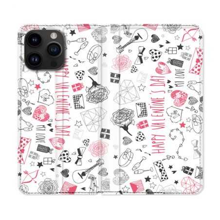 Housse Cuir Portefeuille Pour Iphone 15 Pro Plus (6,7) Amour Valentines