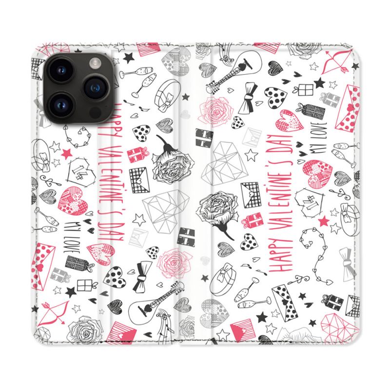 Housse Cuir Portefeuille Pour Iphone 15 Pro Plus (6,7) Amour Valentines