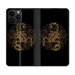 Housse Cuir Portefeuille Pour Iphone 15 Pro (6,1) Animal Scorpion Fresque