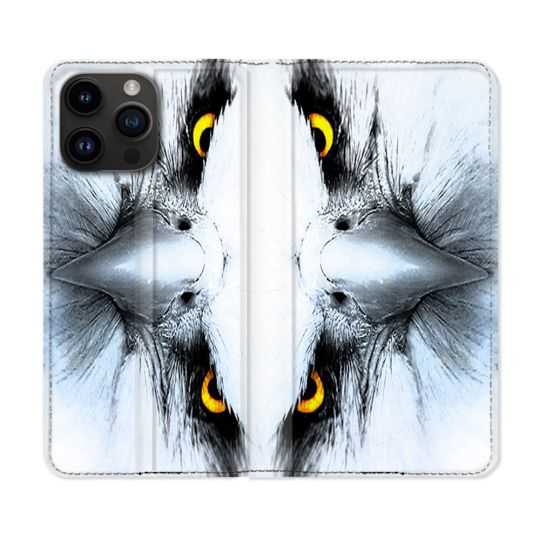 Housse Cuir Portefeuille Pour Iphone 15 Pro Plus (6,7) Animal Aigle Royal Blanc