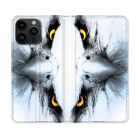 Housse Cuir Portefeuille Pour Iphone 15 Pro Plus (6,7) Animal Aigle Royal Blanc
