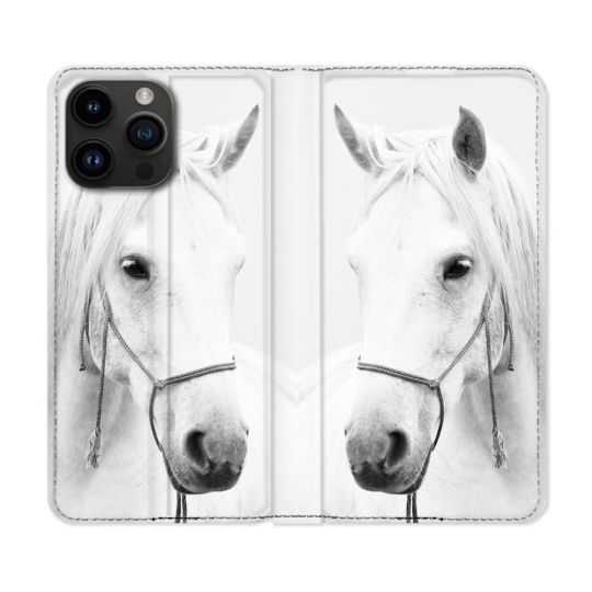 Housse Cuir Portefeuille Pour Iphone 15 Pro Plus (6,7) Animal Cheval Cristal
